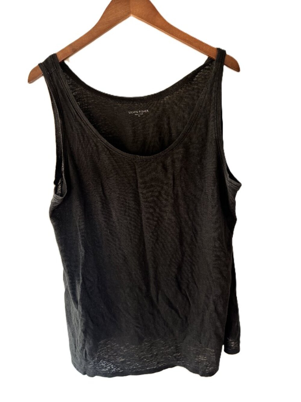 Eileen Fisher Black Organic Linen Jersey Scoop Neck Tank, Women's Size XL